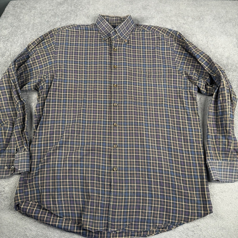 Scott‎ Barber Men's Button Up Shirt Size XL Plaid 100 % Cotton Long Sleeve Brown